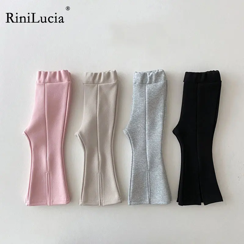

RiniLucia Korean Style 2023 Spring New Girls' Solid Color Split Flared Pants Children's Baby Fashionable Boot Cut Trousers