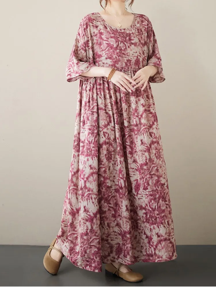 Платье женское длинное ТРАПЕЦИЕВИДНОЕ с принтом модное повседневное свободное