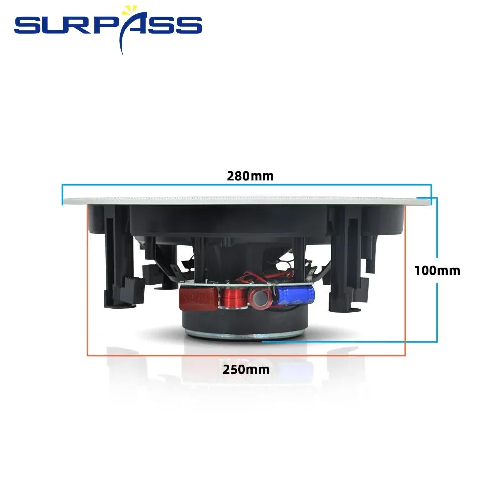 Пыленепроницаемый потолочный динамик 8 дюймов 40 Вт двухсторонний встраиваемый
