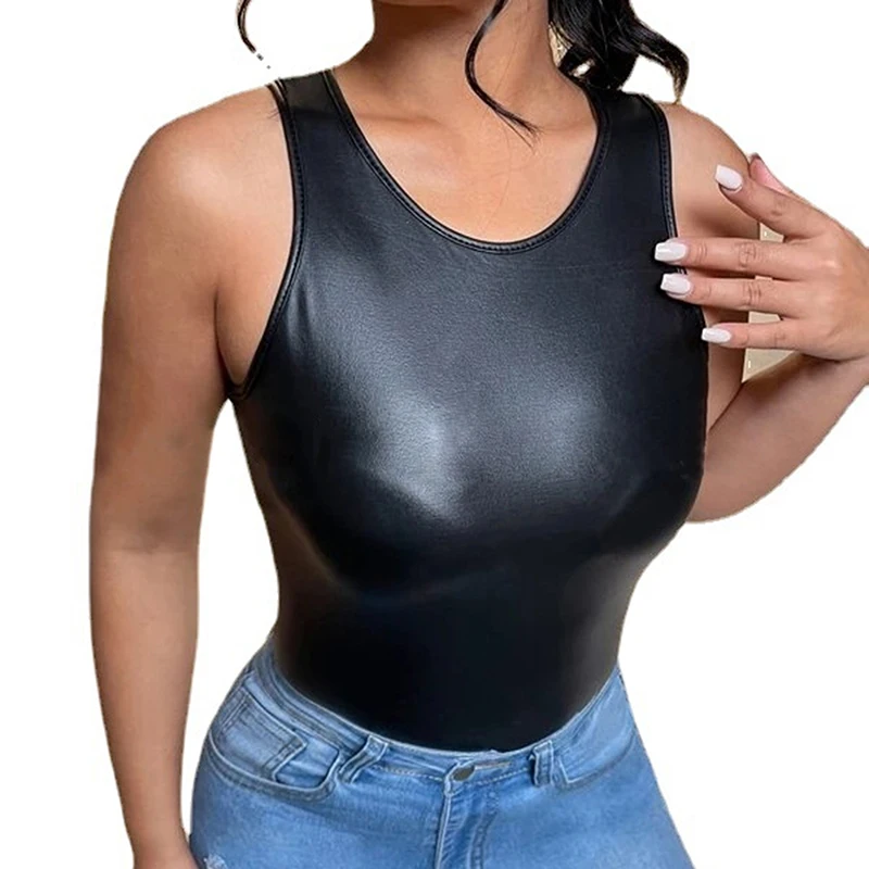 Женский топ из ПУ кожи с V-образным вырезом |