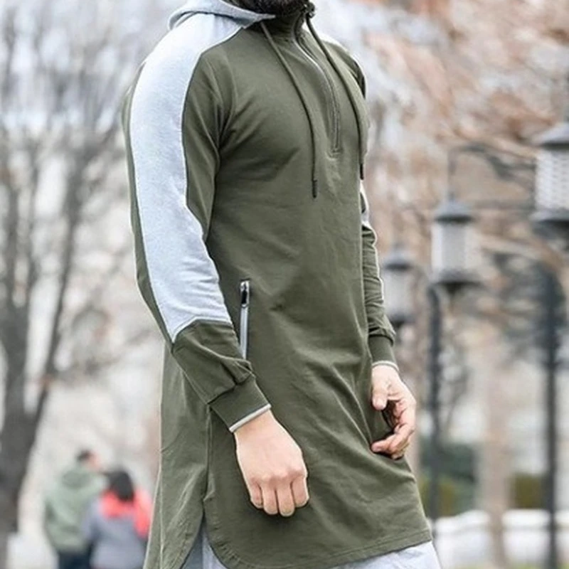 Muslim Fashion Men Thobe Robe Hooded Sweater Robe Middle East Dubai Arab Islamic Clothing 2022 Abayas Colorblock Zip Pocket