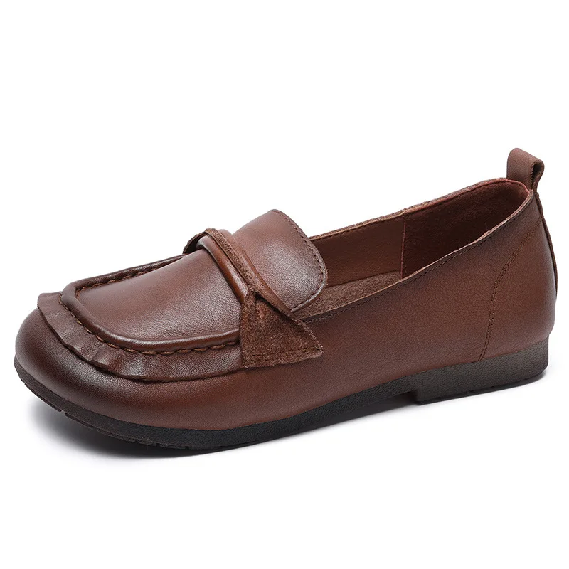 2022 New Large Size Fashion Grandma Shoes Bow Shallow Mouth Casual Soft Leather Solid Color Square Toe Beanie Flat Shoes Women