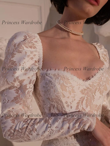 Elegant SweetHeart Lace Wedding Dress For Women Boho Long Sleeves A Line Brides Dress Bridal Gown Vestidos De Novia