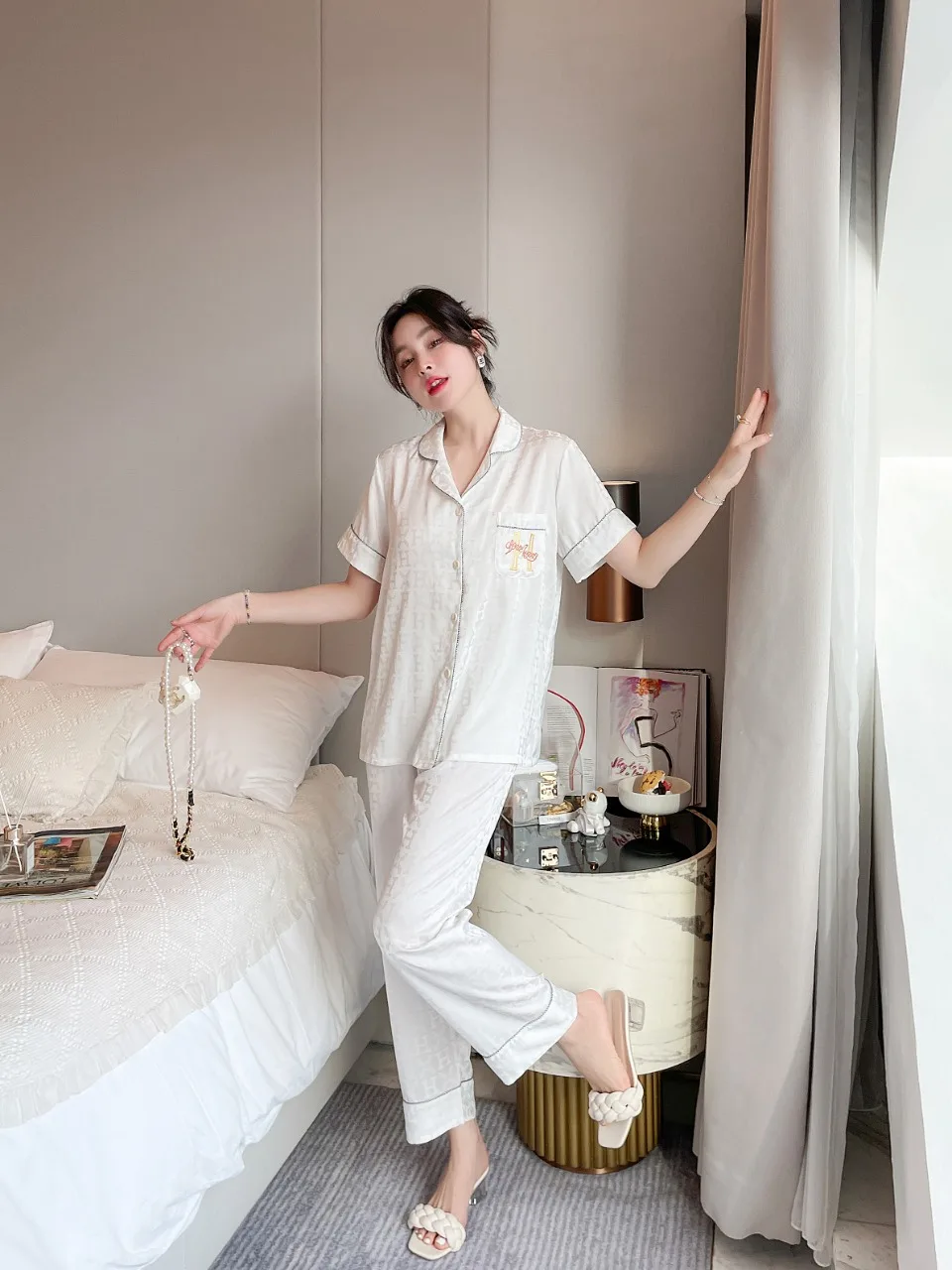 [Women's pajamas] [high-quality]New Ice Silk Couple Pajamas Men's Spring/Summer Thin Pajamas Women's Sweet Home Suit Set