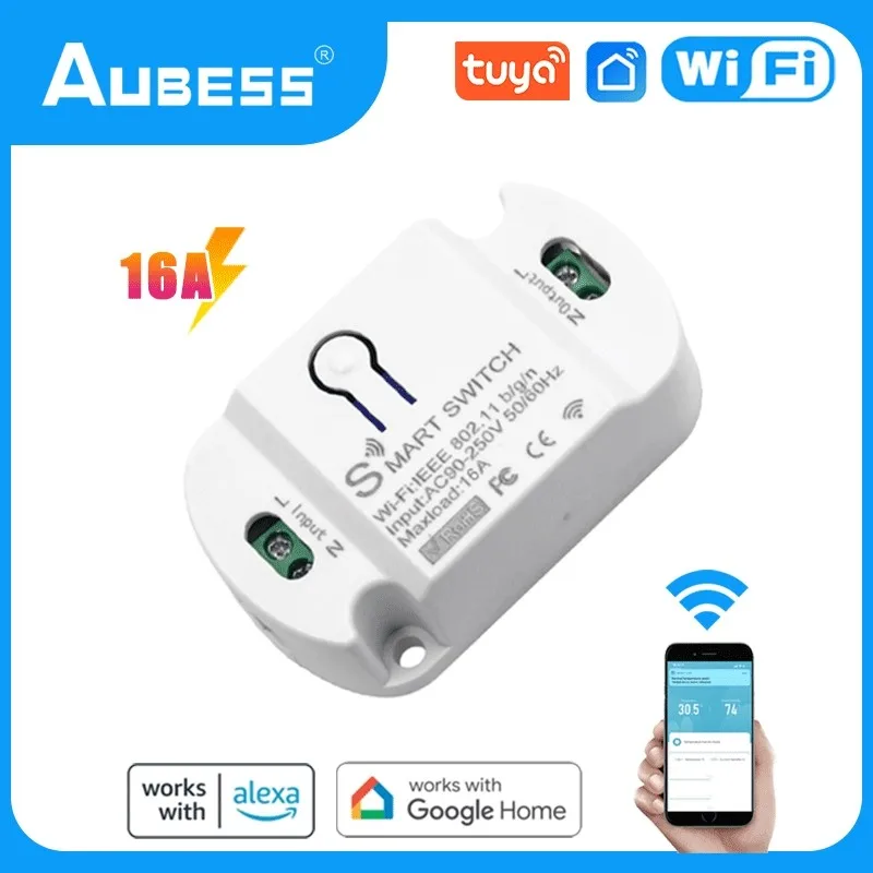 

AUBESS Wi-Fi Smart Switch 16A Light Smart Home Tyta Smart Life Wireless Remote Control Switch Work With Alexa Google Home