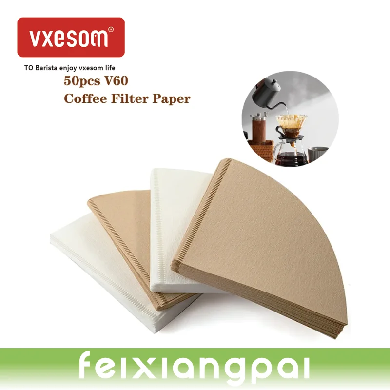 

VXESOM 50pcs V60 Coffee Filter Paper Filter Paper Household Hand-made V-shaped Conical Coffee Machine Drip Filter Paper