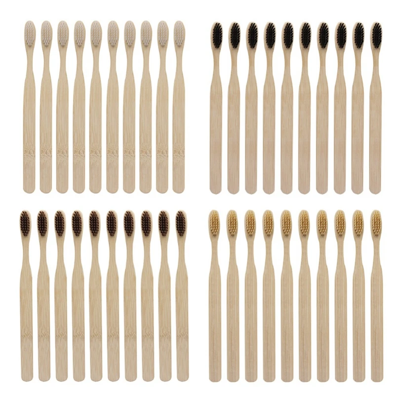 

10PCS Environmentally Wood　Bamboo ToothBrush Bamboo Fibre Wooden Handle Tooth brush Whitening