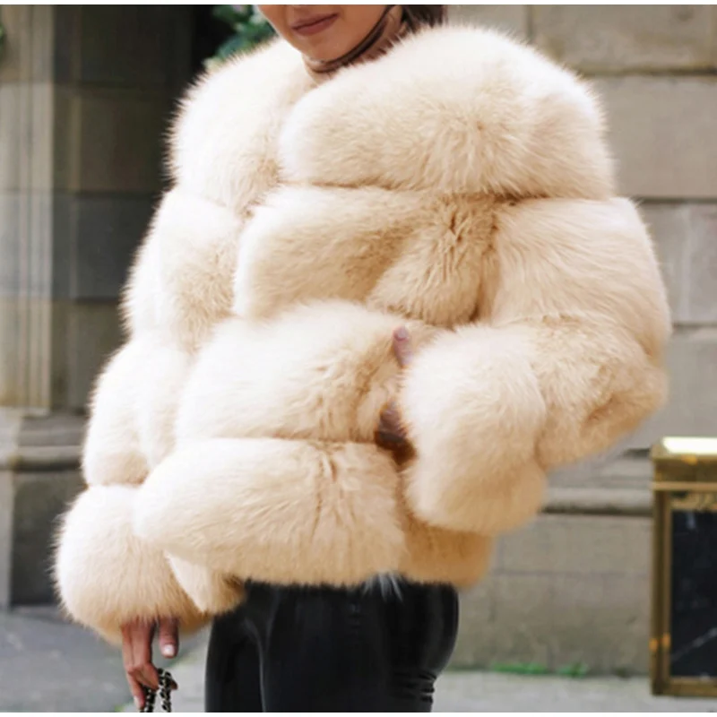 Fluffy Fur Coats Women Winter New Fashion Pink Faux Fur Coat Elegant Thick Warm Outerwear Fake Fur Jacket Chaquetas Mujer
