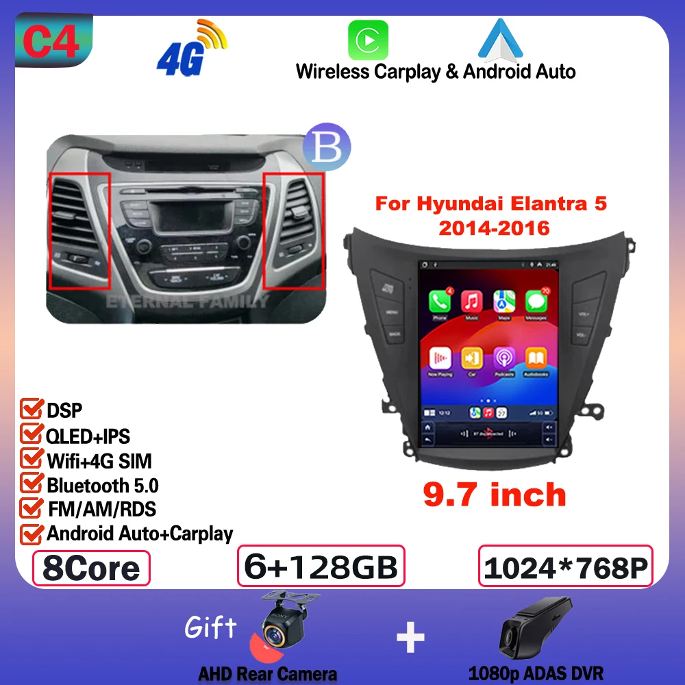 

9,7-дюймовый для Hyundai Elantra 5 JK GD MD UD 2011-2016 Android 15, автомобильный радиоприемник, мультимедийный видеоплеер, навигация, GPS, стерео, DSP, WIFI