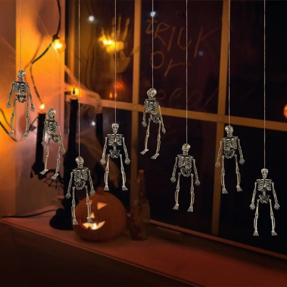 

8Pcs Halloween Skull Hanging Ghost Simulation Human Skeleton Cosplay Horror Fake Bones Halloween Party Home Decorations Props