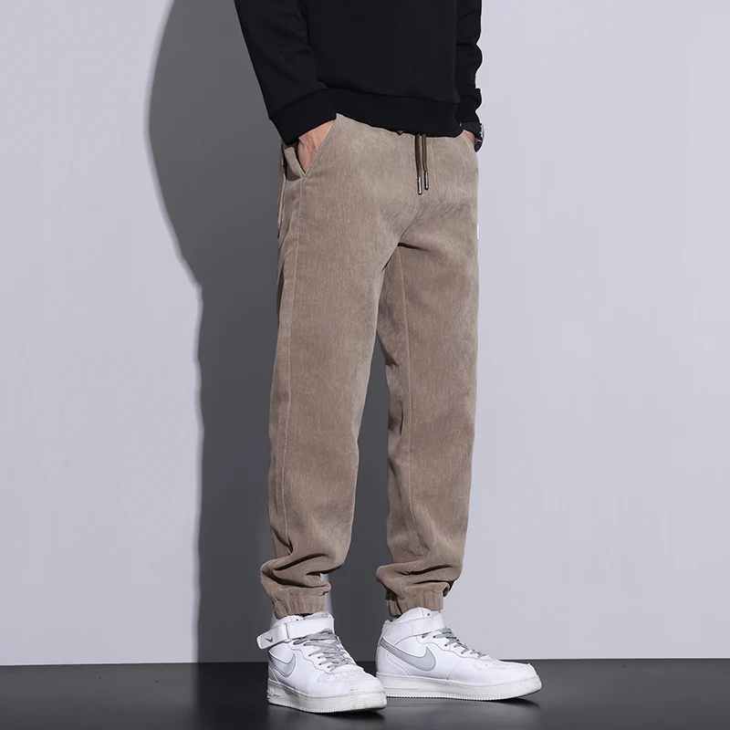 Мужские повседневные брюки осень и зима однотонные полной длины со средней