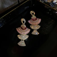 yamega vintage baroque drop earrings women pink zircon crystal sector dangle luxury designer earring banquet jewelry accessories