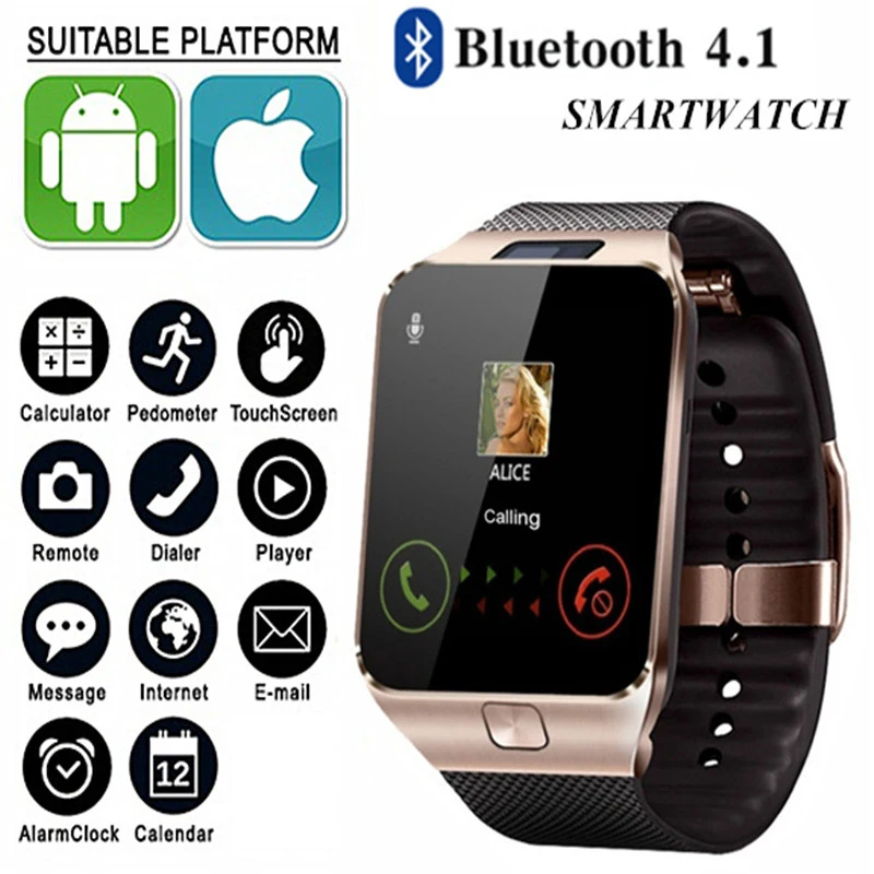 

Men DZ09 Bluetooth Smart Watch with Touch Screen Big Battery Support 2G GSM SIM TF Card Camera for Android Phone PK U8 Q18 A1 Q9