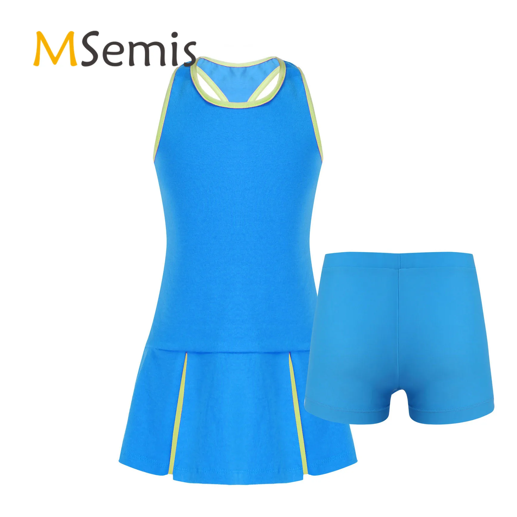 

Kids Girls Summer Sport Suit Tracksuit 2pcs Running Set Round Neck Sleeveless Open Upper Back Dress And Shorts Sets Sportswear