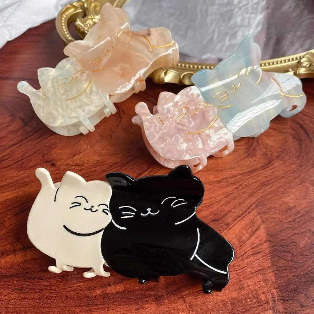 

Animal Acetate Cat Shark Clip Creative Cartoon Smile Face Patchwork Geometric Daily Korean Hair Clips Large Size Hairpins