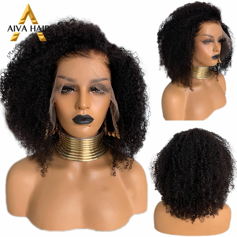 Afro Kinky Curly Synthetic Wig With Baby Hair Glueless 13X4 Lace Front Wigs For Black Women Pre Plucked