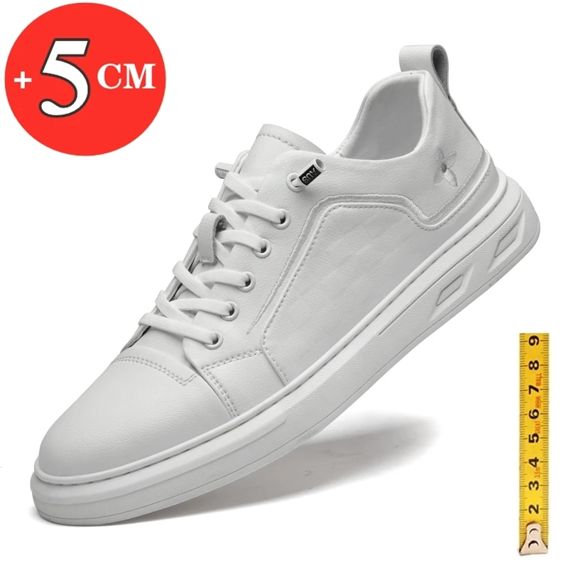 Men Casual Shoes Fashion Elevator Shoes Leather Sneakers Height Increase Heels 5CM Unisex Lift Inserts sports Plus Size 38-45