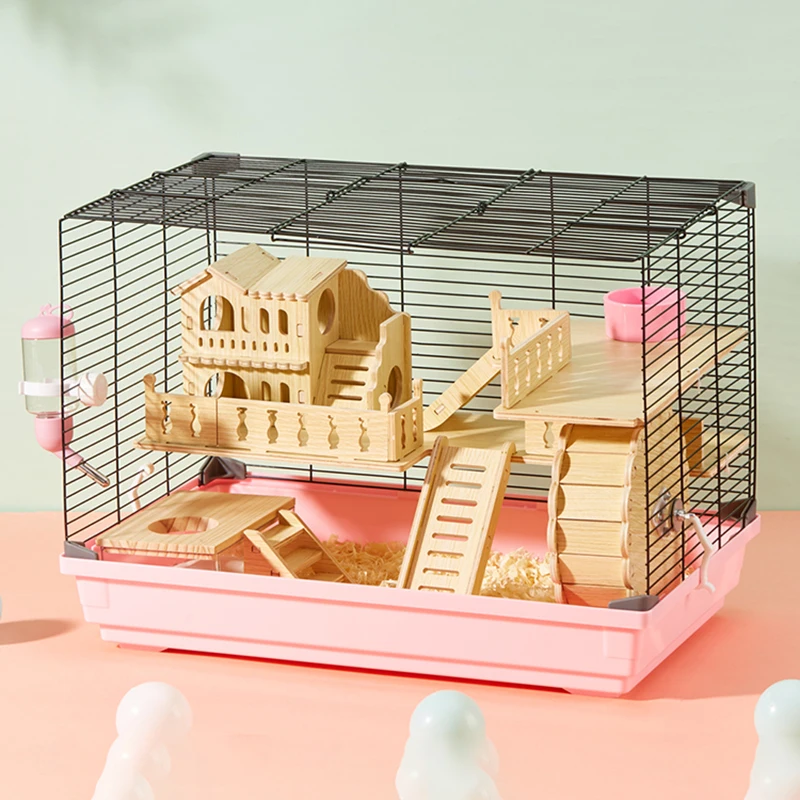 

Hamster Cage Small Animal Hedgehogs Rabbit Guinea Pig Double Decker Cages Large Villa Swing Stairs Package Supplies Toy Set