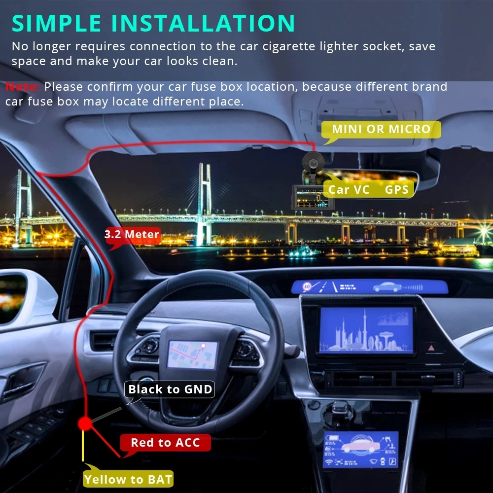 5V3A 3 5 м автомобильный видеорегистратор 12-24 В комплект кабелей жесткого провода