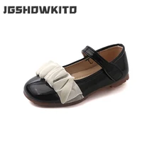 childrens performance mary jane 2022 spring korean style glossy girls chiffon bow leather shoes for party wedding kids fashion