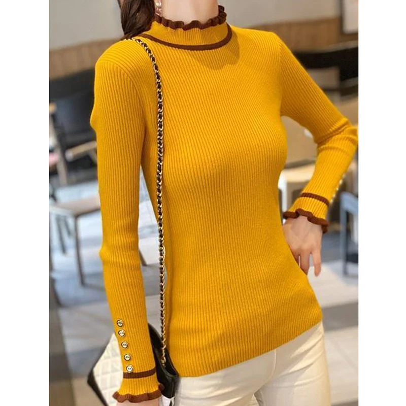 Autumn Winter Women Sweater Pullovers Knitwears Korean Fashion Pull Femme Hiver 2022 High Collar Ladies Slim Knitted Clothes Top