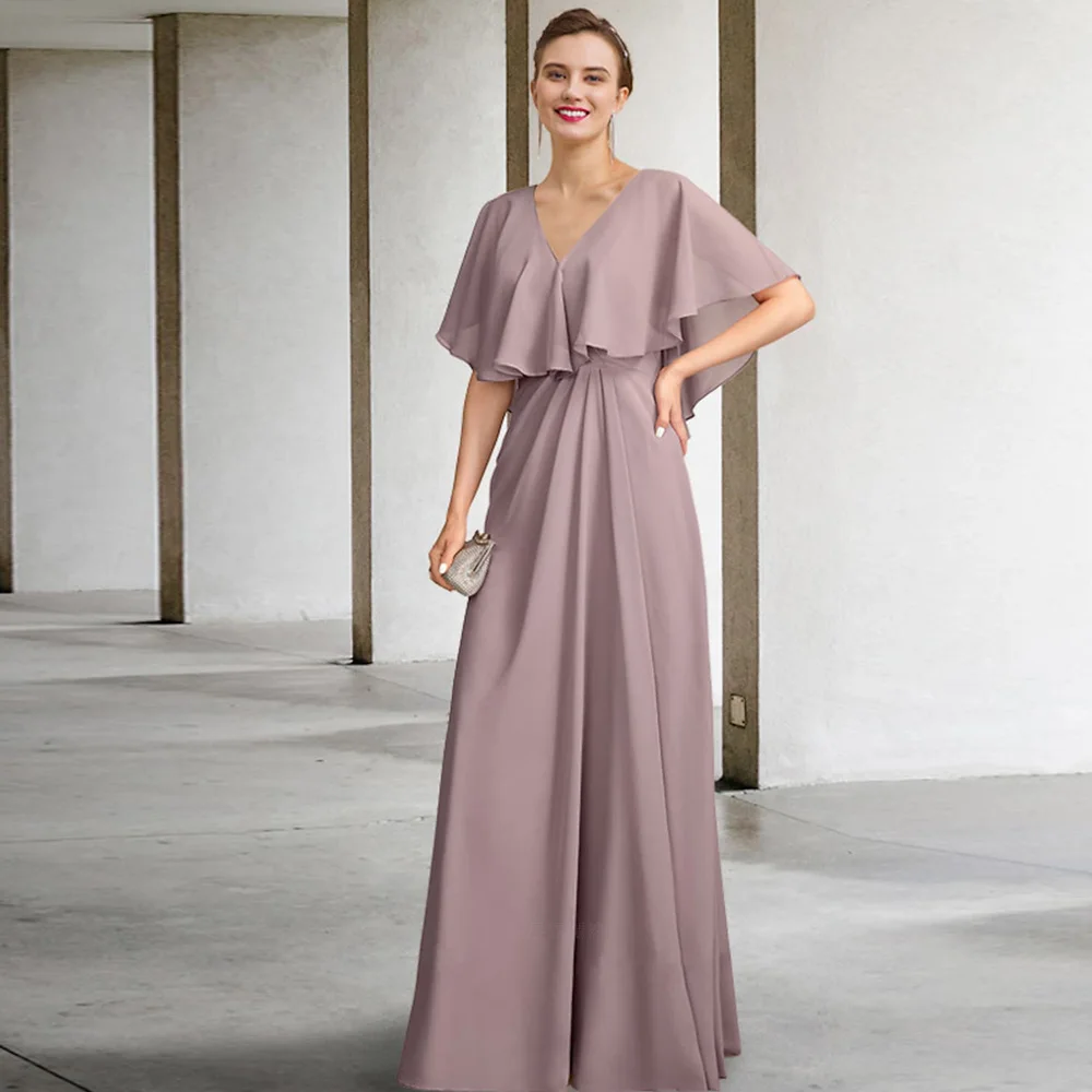 

Long Simple Mother of the Bride Dresses 2023 2 Pieces A-Line Wedding Guest Gowns V-Neck Elegant Dress Women For Wedding Party
