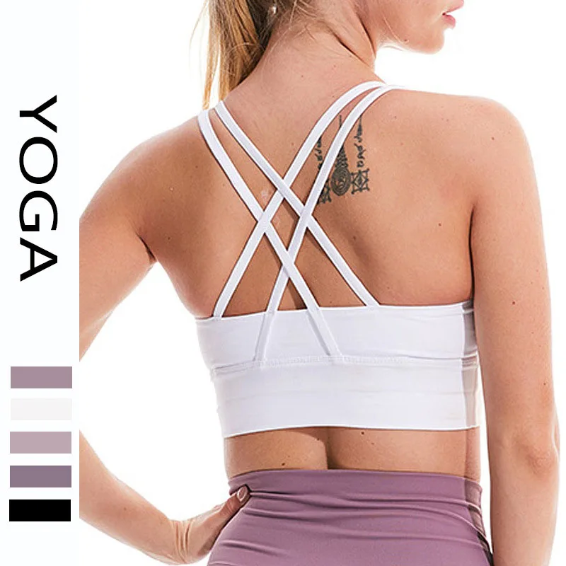 

Gathered Bra Cross Back Vest Underwear Sling Yoga Beautiful Sports Women's Shockproof Sideline And Fitness