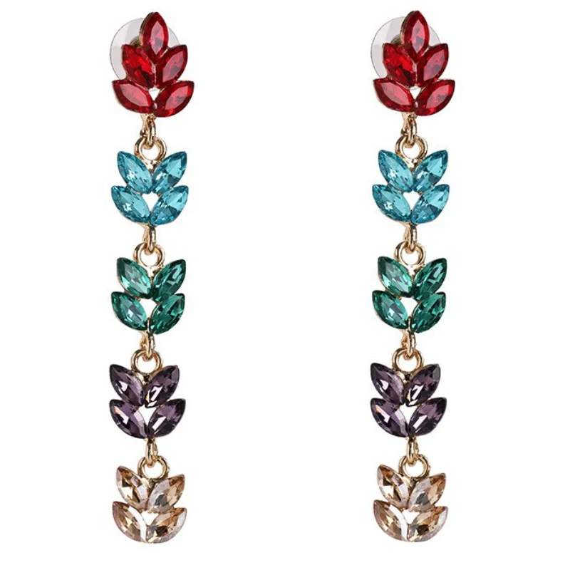 

Temperament Rhinestone Long Leaf Earrings for Woman 2022 New Weddings Jewelry