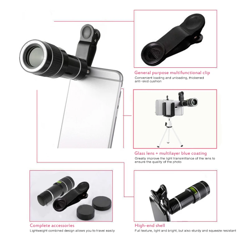 

Monocular Universal Telephoto Macro Camera Lenses With Tripod 20x Telescope Zoom With Clip Mobile Phone Camera Lens Optical