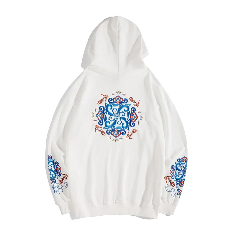 

Graphic Streetwear Embroidered Hoodies Men Japanese Cotton Sweatshirts