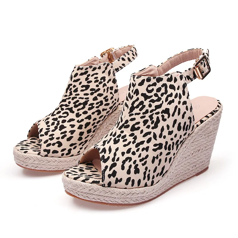 

Peep toe High Heels Sandals Women Party Shoes Elegant Ladies Wedges Sandals Summer Fashion Leopard Shoes Plus Size 42 A4454
