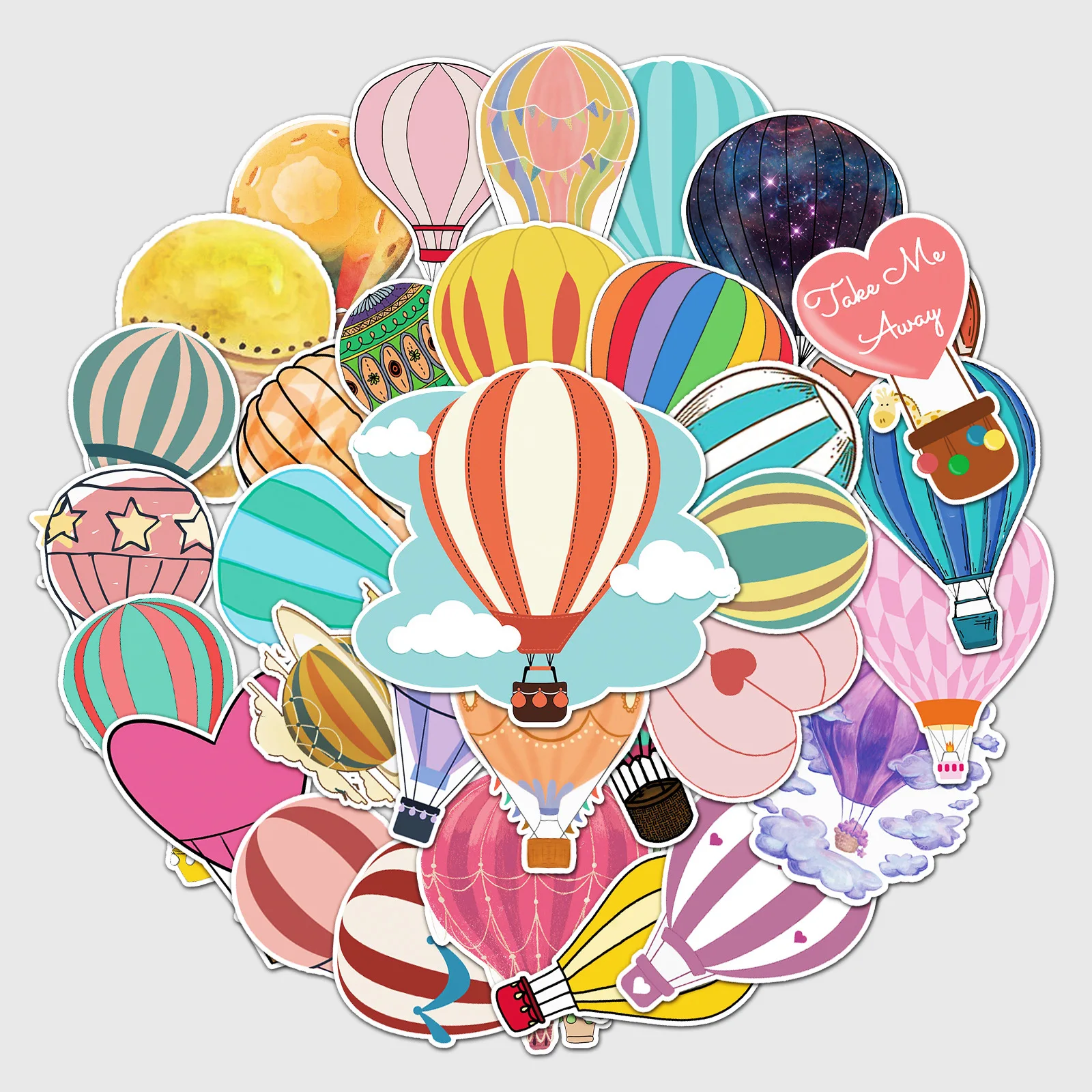 

50Pcs Colorful Hot Air Balloon Graffiti Stickers Personality Cartoon Fresh Kids Cartoon DIY Scooter Stationery Creation Decal