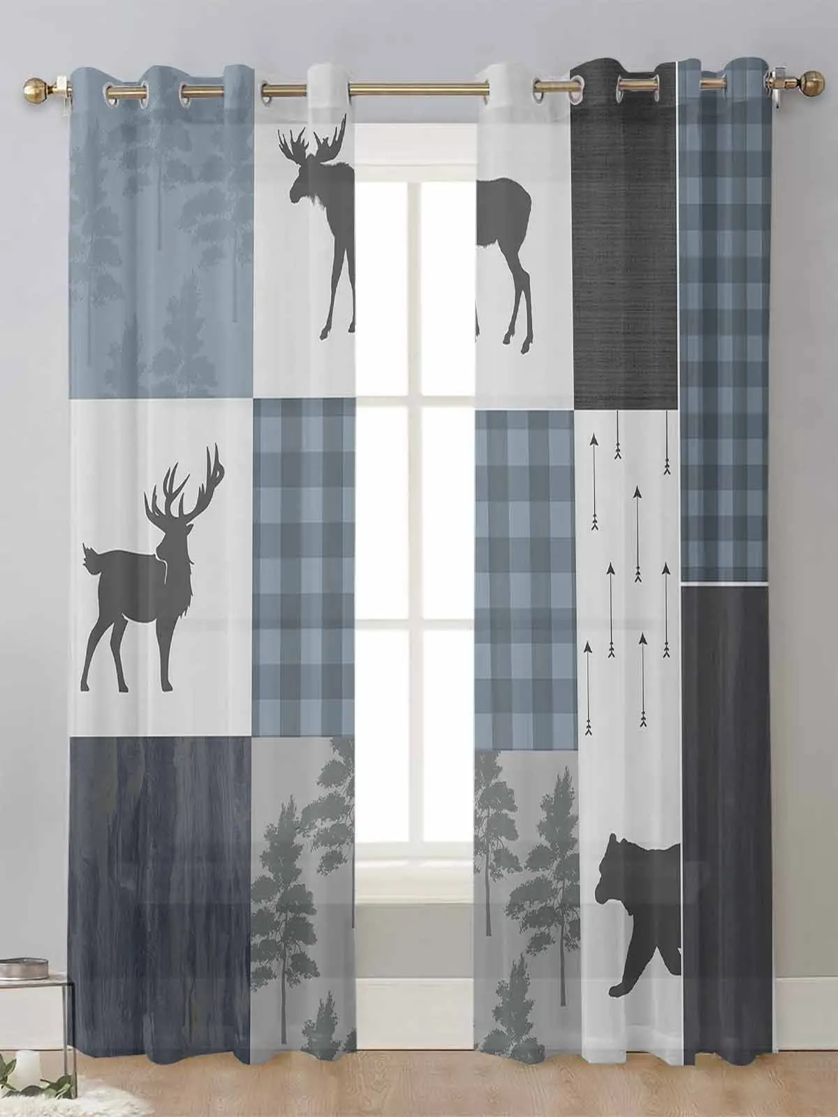 

Vintage Country Style Bear Moose Woods Sheer Curtains For Living Room Window Voile Tulle Curtain Cortinas Drapes Home Decor