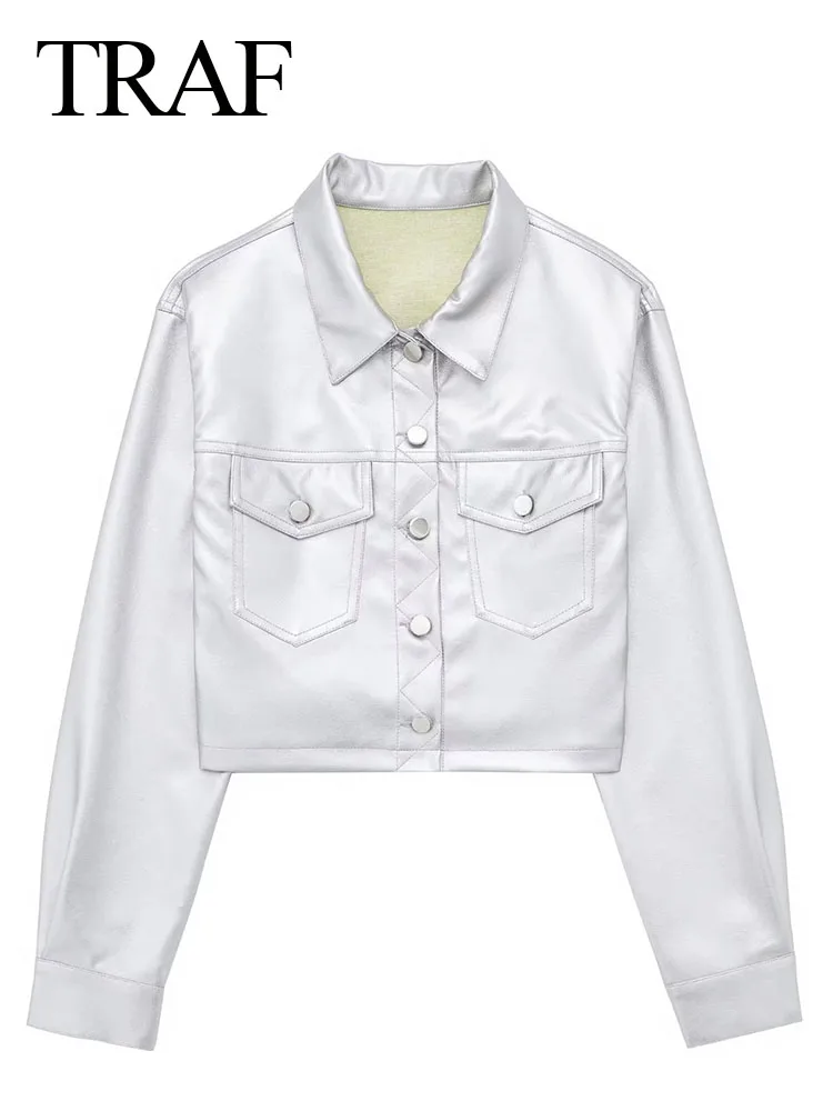 

TRAF 2023 Summer Women Elegant Fashion Slim Tops Solid Long Sleeve Lapel Pocket Single Breasted Casual High Street Jacket Woman