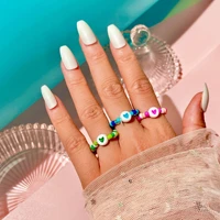 fashion retro colorful beads rings ins hot bohemian creative glass ring for youth girls jewelry gifts accessories