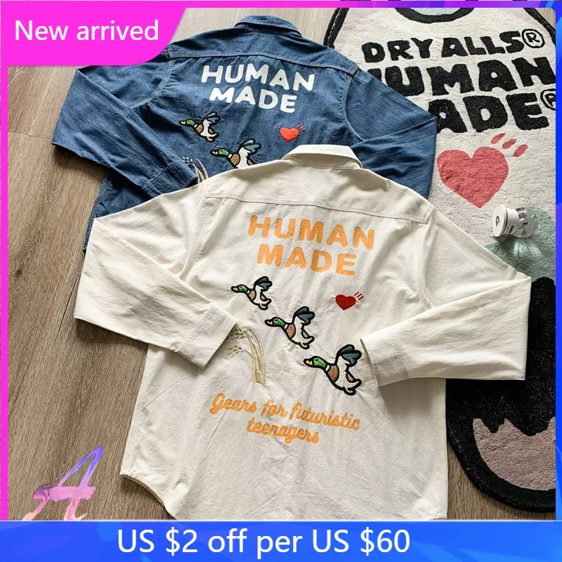 

NEW IN Human Made Shirt High Quality Embroidered Flying Duck Men's and Women's Fall New Long Sleeve Casual Loose Shirt