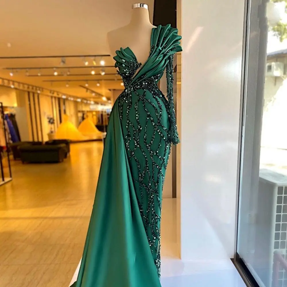 

Женское платье на одно плечо, блестящее вечернее платье знаменитости с оборками на заказ