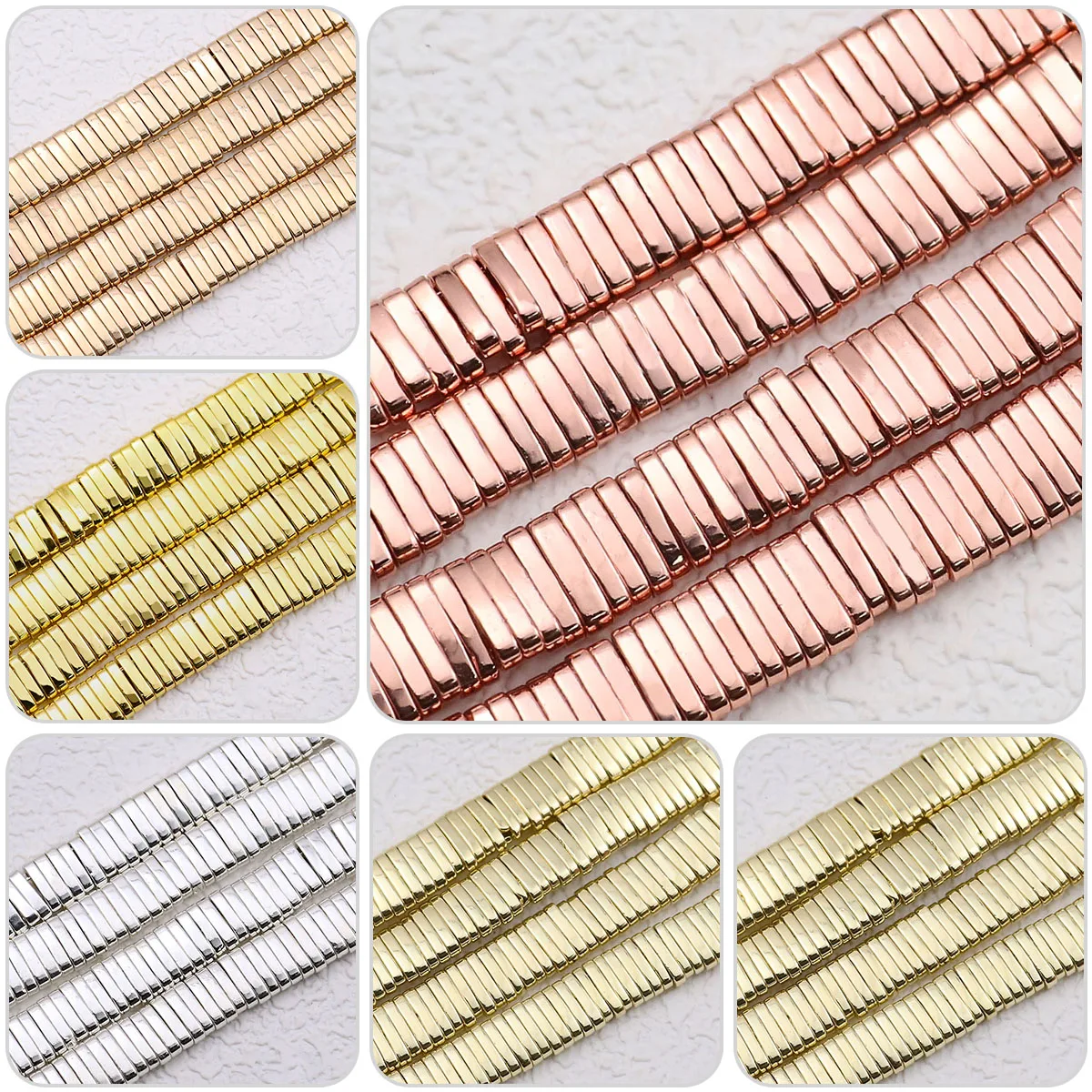 Позолоченные прямоугольные двойные отверстия гематита 5x1 мм