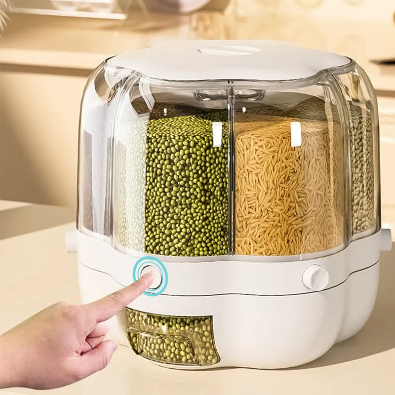 

10l/12.5l Rotatable Compartments Grains Beans Storage Bucket Kitchen Insect-proof Moisture-proof Sealed Rice Storage Box