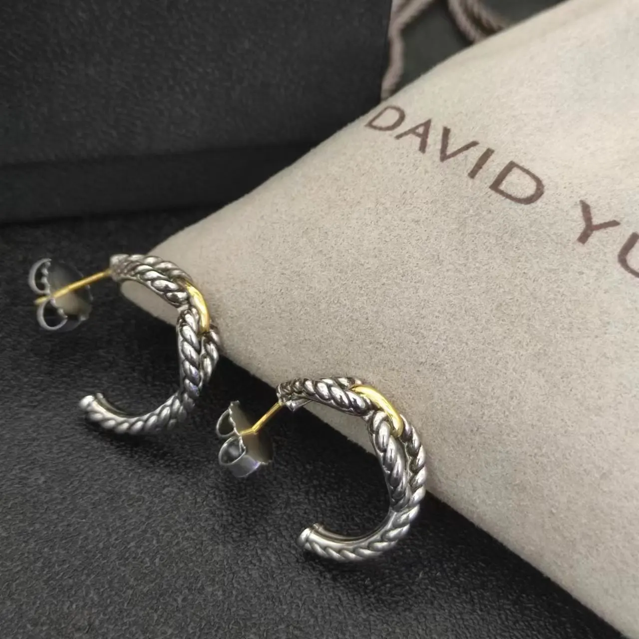 DY David Yurman Gold Hook Twisted Wire Buckle Earrings in Sterling Silver with 14K Yellow PlatedPlated