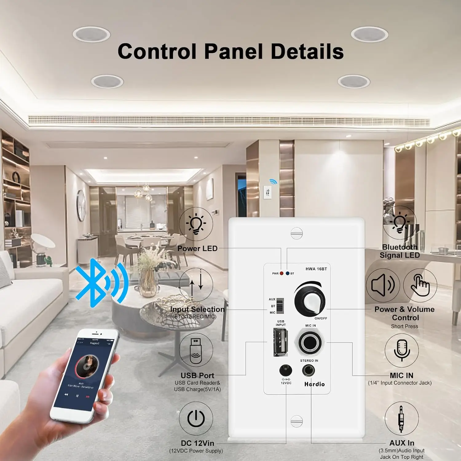 Потолочные Bluetooth-колонки Herdio 5 25 дюйма максимальная мощность 600 Вт