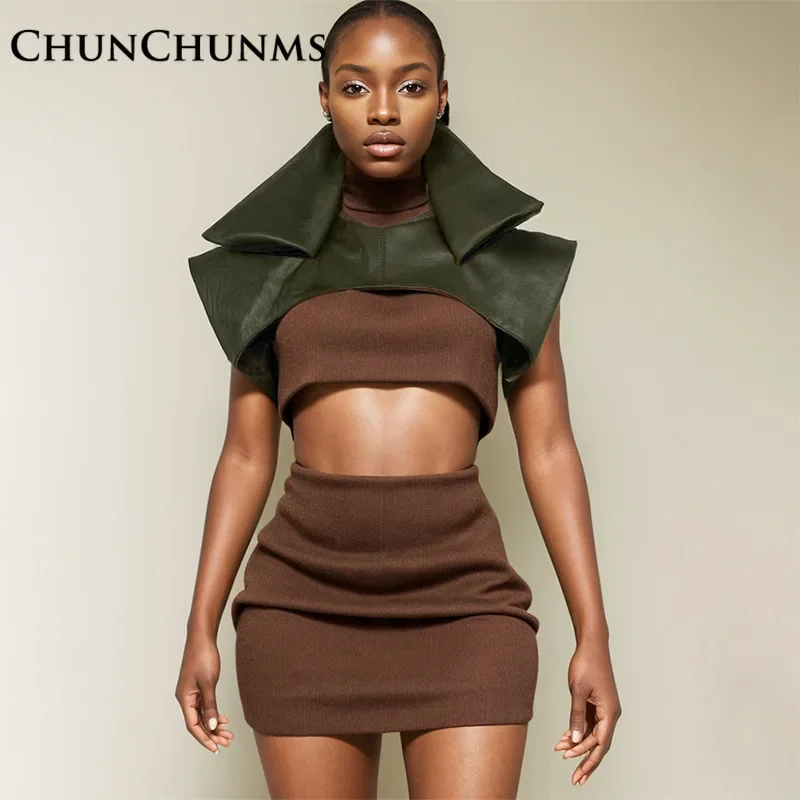 

Кроп-Топ женский из ПУ кожи, на молнии, с воротником