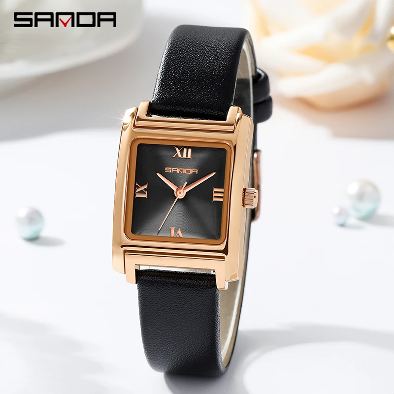 SANDA 2023 New Quartz Women Watch Casual Fashion Rose Gold Case Luxury Genuine Womens Watches 30M Waterproof Reloj Mujer P1067