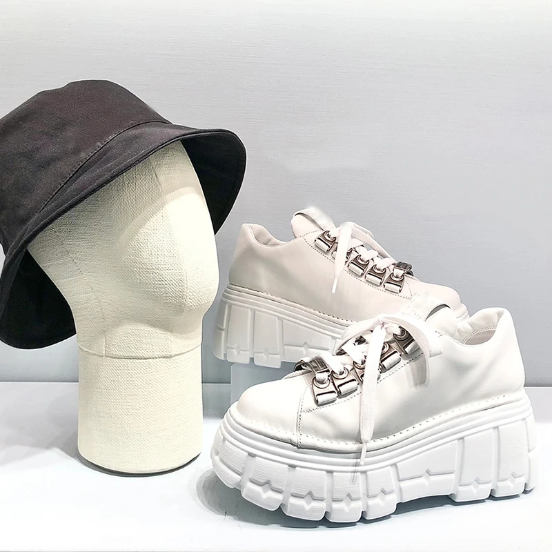 Leather Women's Ultra-Thick Bottom Punk Metal White Subculture Y2g Height Increasing Gothic Board Shoes Pumps