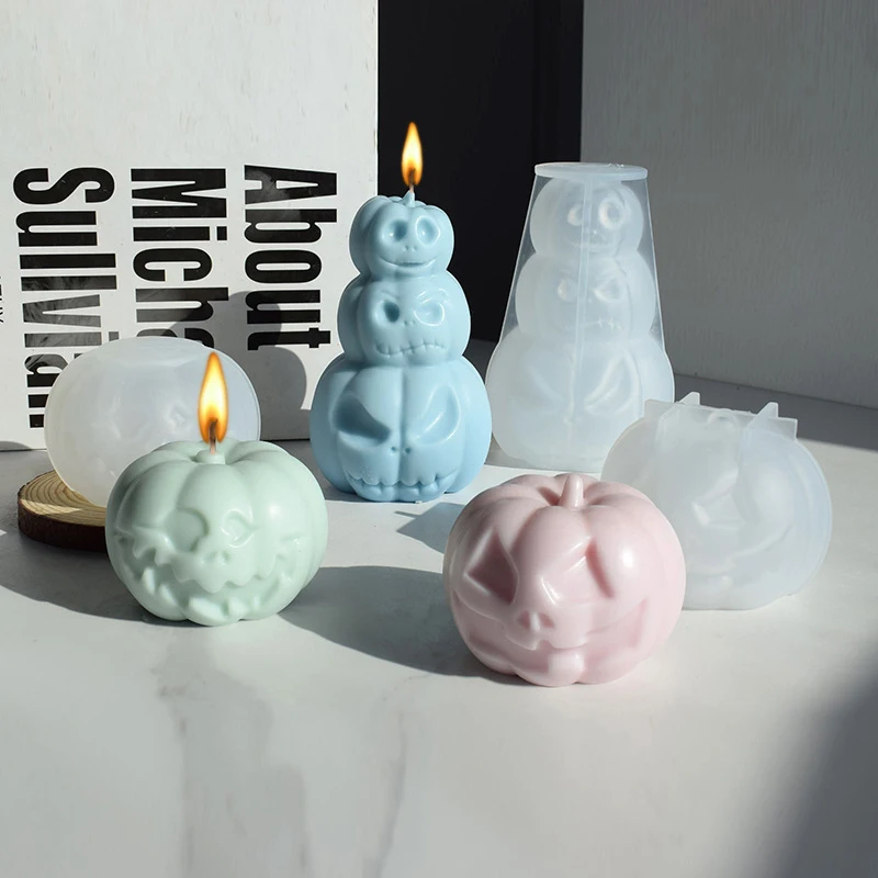 

Funny Expression Pumpkin Silicone Candle Mold Demon Pumpkin Soap Resin Crystal Making Chocolate Mould Home Decor Halloween Gift