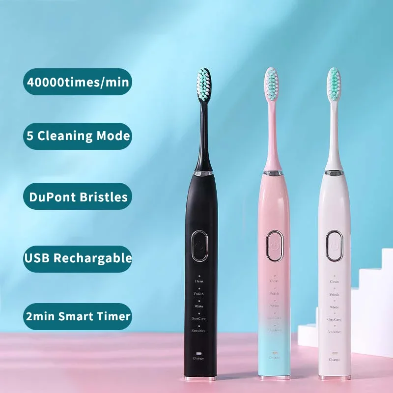 

New Ultrasonic Electric Toothbrush Rechargeable for Adults Teeth Whitening 5Mode Sonic Tooth Brushes Smart Timer with Travel Box