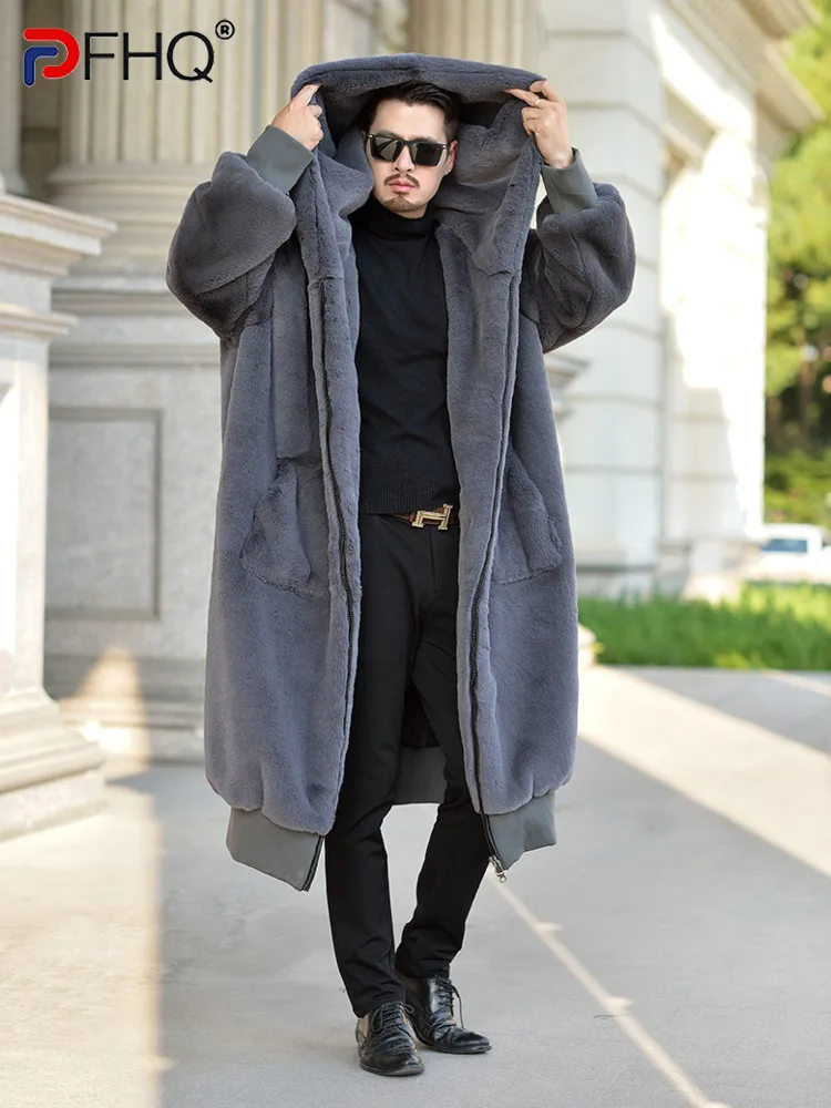 

PFHQ 2022 Autumn Winter New Men's Long Imitation Rabbit Hair Coat Loose Trendy Fashion Faux Fur Thickened Warm Clothes 21Q4493