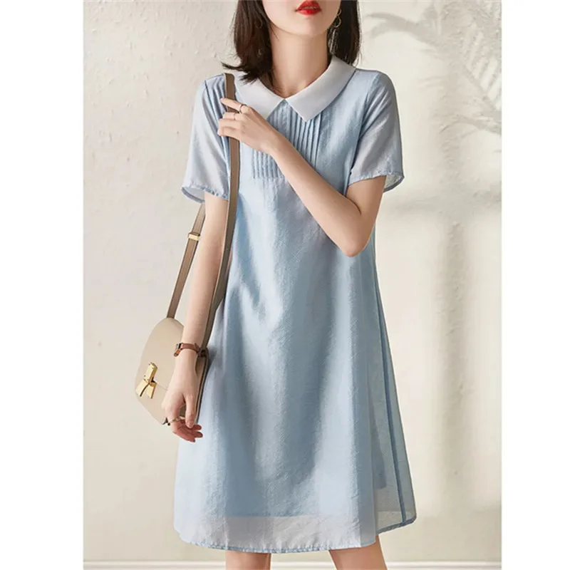 

Летняя одежда для женщин, платье, новинка, игривый кукольный воротник, корейская мода, однотонное платье с коротким рукавом, одежда для женщ...