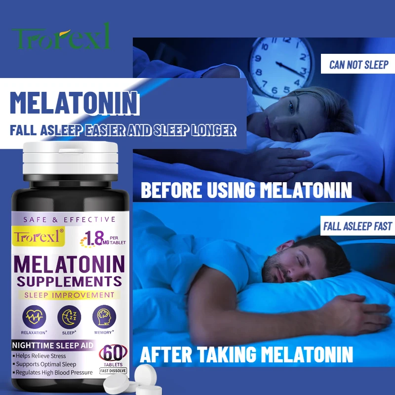 

Melatonin Supplements Helps You Fall Asleep Faster Stay Asleep Longer Adjust the Body Clock Strengthen Immune Improve Insomniac