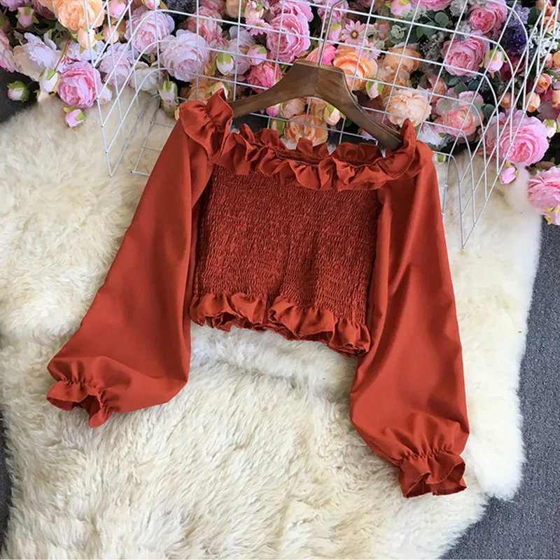 

Ruffle Top Long Sleeve Crop Top Women Shirts Korean Style Kawaii Lolita Blusas Mujer De Moda 2022 Autumn Winter Fashion Clothes